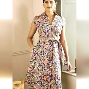 Boden Rowena Short Sleeve Shirt Dress - Midnight Paisley Bloom ~ US 14R